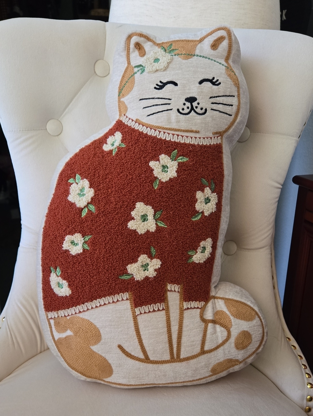 Marshalls Rust Orange Floral Cat Accent Pillow, Like New